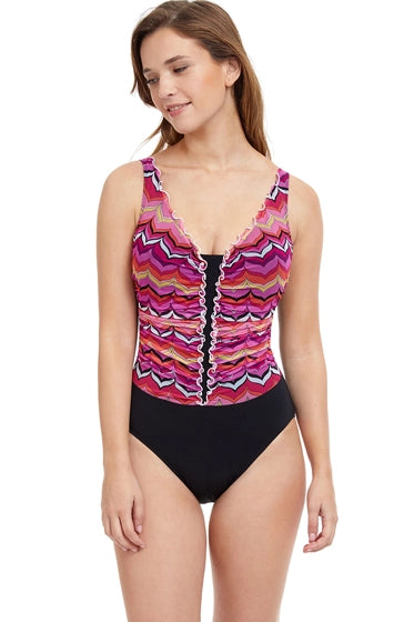 Profile by Gottex Palm Springs V-Neck One Piece Swimsuit