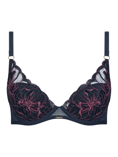 Chantelle Fleurs Plunge Underwire Bra Sailing Blue Lurex