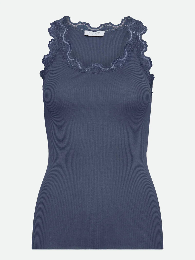 Rosemunde Classic silk top with lace True Navy