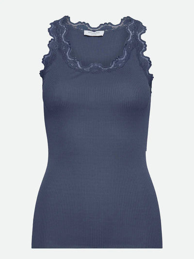 Rosemunde Classic silk top with lace True Navy