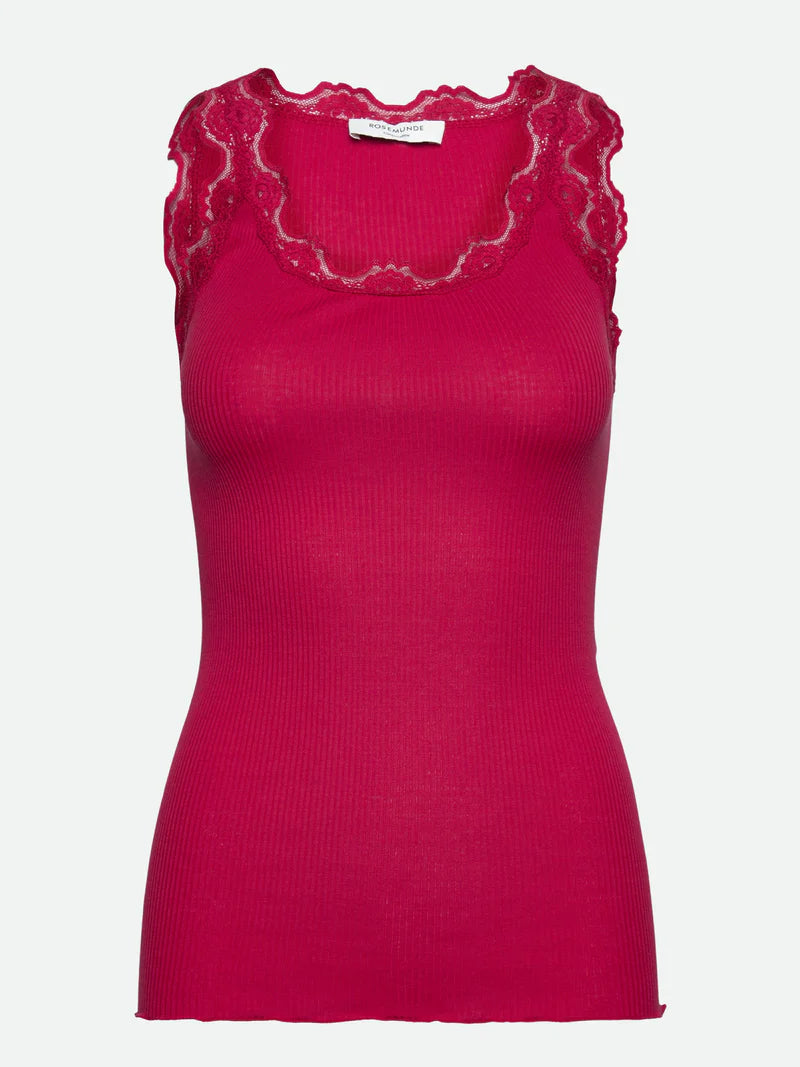Rosemunde Classic silk top with lace Pink Crimson