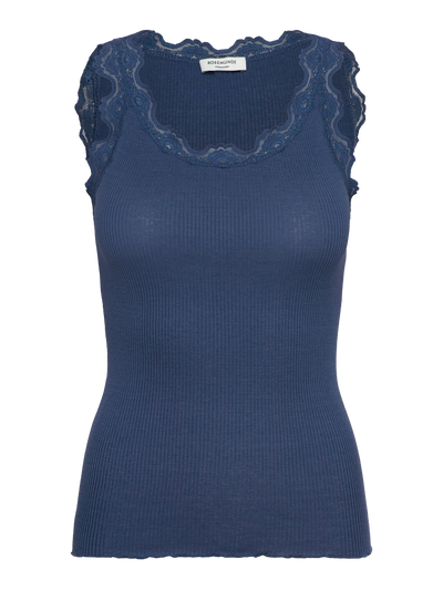 Rosemunde Classic silk top with lace Ensign Blue