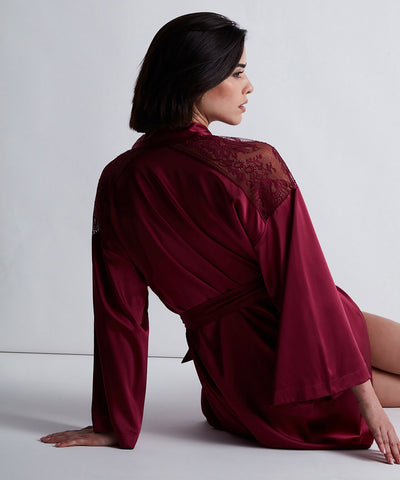Aubade Midnight Whisper Silk Kimono Crimson