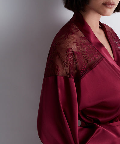 Aubade Midnight Whisper Silk Kimono Crimson