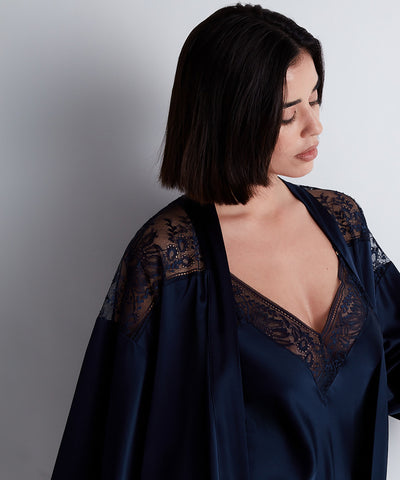 Aubade Midnight Whisper Silk Kimono Everblue