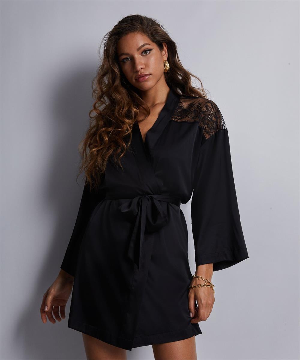 Aubade Midnight Whisper Silk Kimono Noir