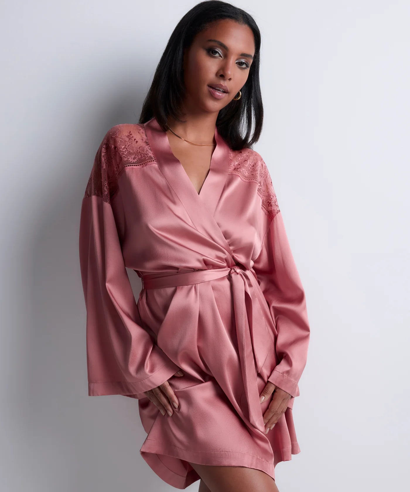 Aubade Midnight Whisper Silk Kimono Warm Pink