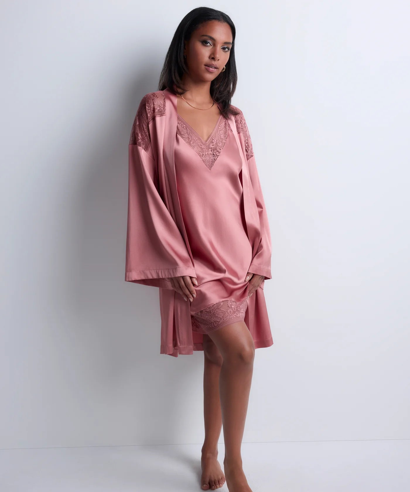 Aubade Midnight Whisper Silk Kimono Warm Pink