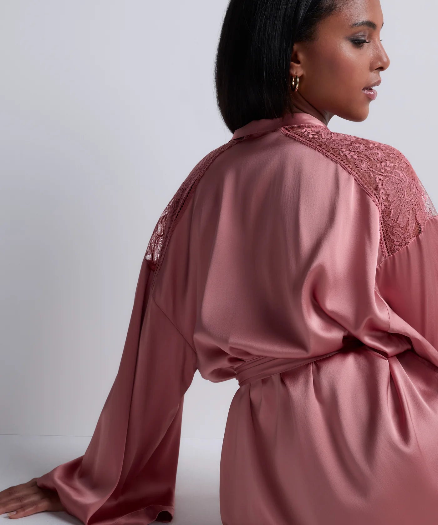 Aubade Midnight Whisper Silk Kimono Warm Pink