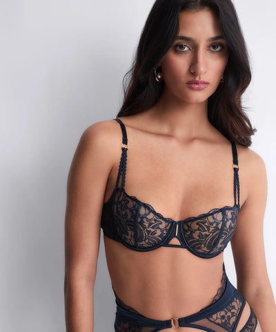 Aubade Satin Memories Underwired Half-cup Bra Deep Sea