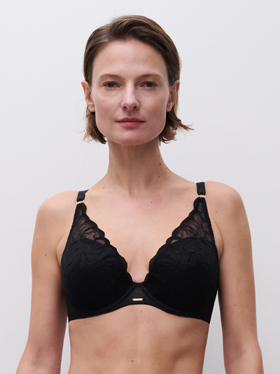 Chantelle Fleurs Plunge underwire bra Black