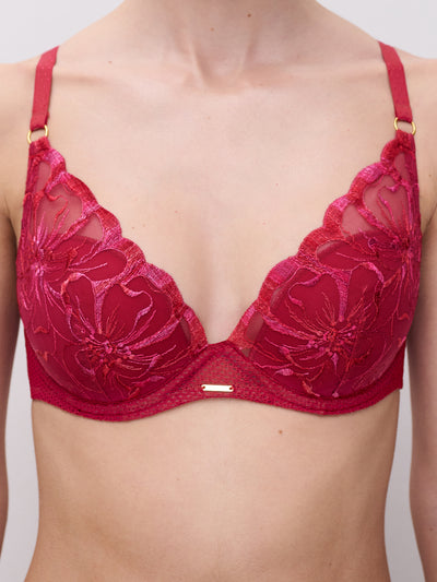 Chantelle Fleurs Plunge Underwire Bra Candy Apple Shades