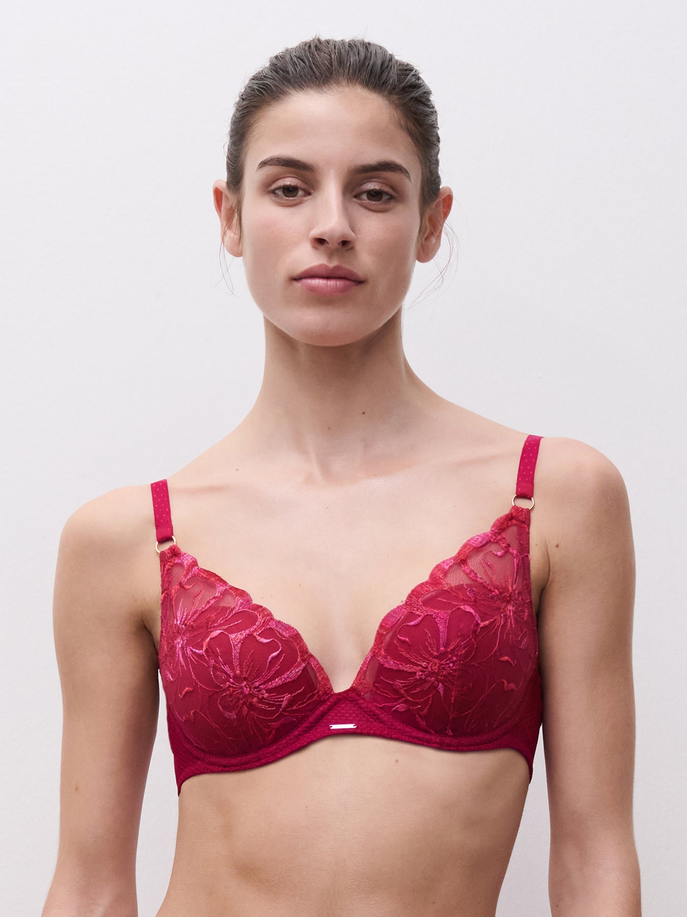 Chantelle Fleurs Plunge Underwire Bra Candy Apple Shades