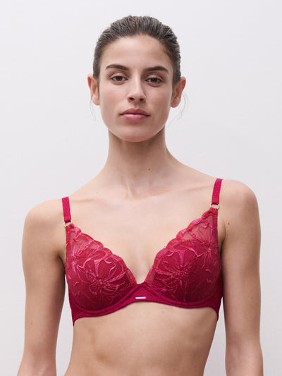 Chantelle Fleurs Plunge Underwire Bra Candy Apple Shades