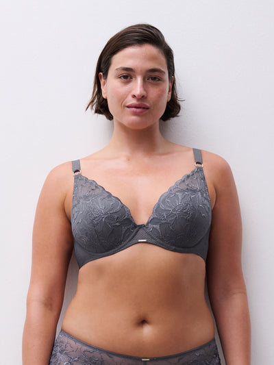 Chantelle Fleurs Plunge Underwire Bra Fancy grey
