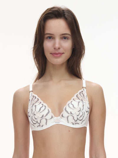Chantelle Fleurs Plunge underwire bra Milk & Black