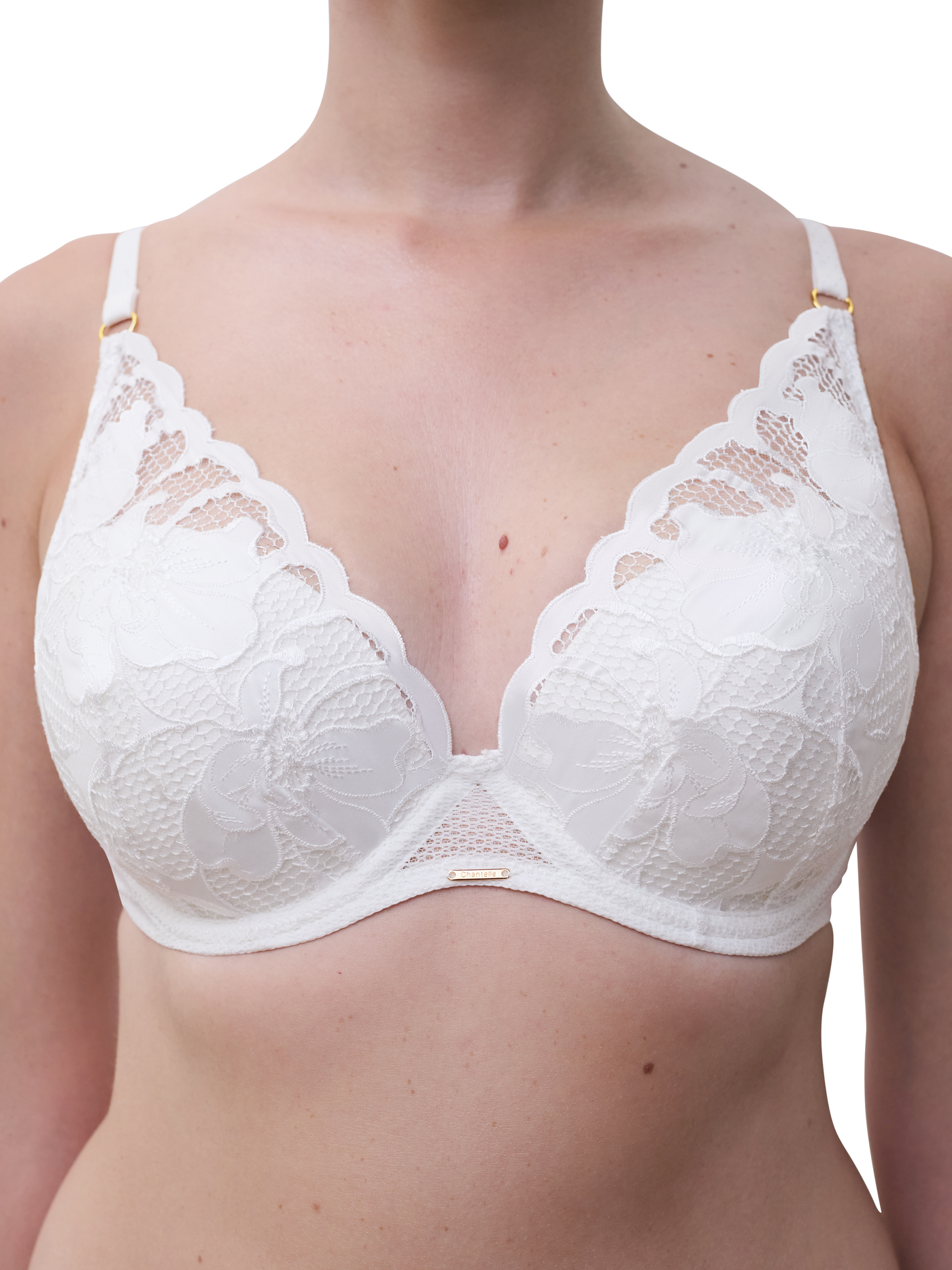 Chantelle Fleurs Signature Plunge underwire bra Satin Milk