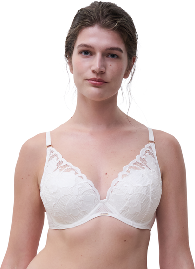 Chantelle Fleurs Signature Plunge underwire bra Satin Milk