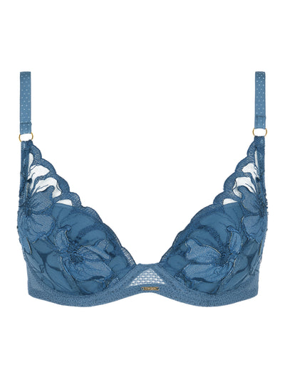 Chantelle Fleurs Plunge underwire bra Blue jeans denim