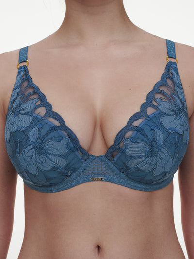 Chantelle Fleurs Plunge underwire bra Blue jeans denim