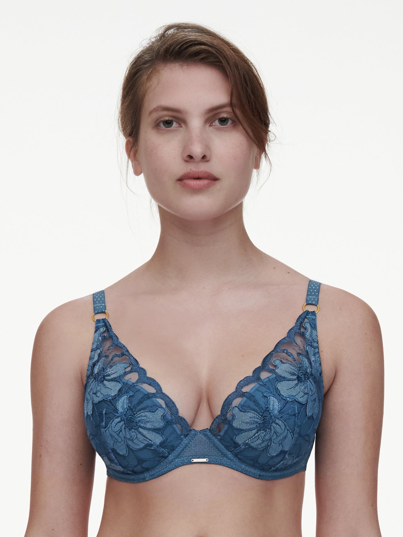 Chantelle Fleurs Plunge underwire bra Blue jeans denim