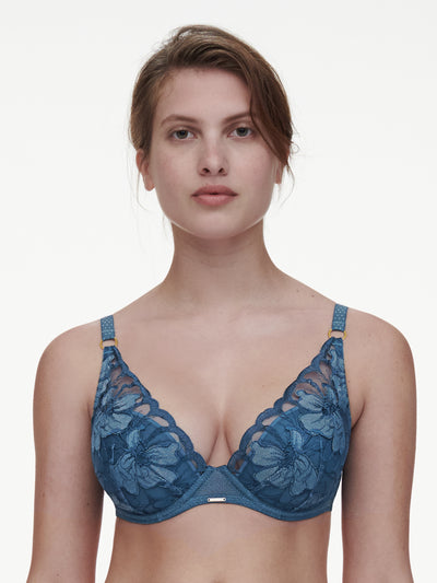 Chantelle Fleurs Plunge underwire bra Blue jeans denim