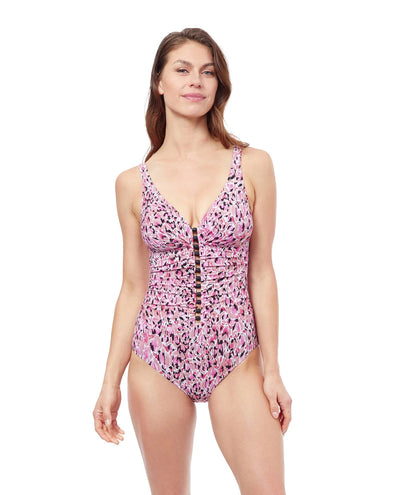 Gottex Pretty Wild D-cup V-neck Shirred Swimsuit