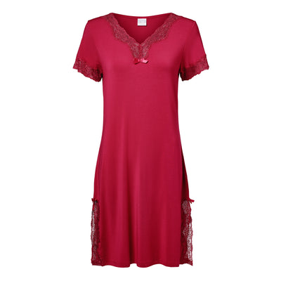 Pearl Design Stockholm Elegance S/S V-Neck Night Dress Jazzy Red