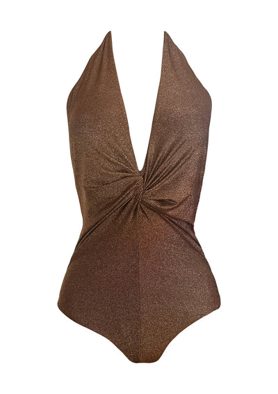 Kaanda Beach Life Deep Plunge Front Twist Onepiece Golden Nougat
