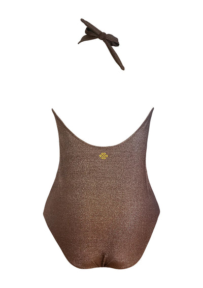 Kaanda Beach Life Deep Plunge Front Twist Onepiece Golden Nougat