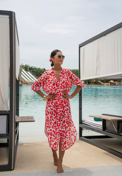 Kaanda Beach Life red leo Skjortklänning