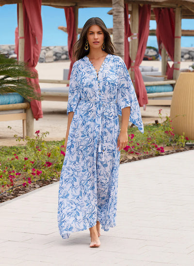 Melissa Odabash Edith Dress Blue Leaf