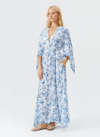 Melissa Odabash Edith Dress Blue Leaf