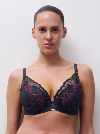Chantelle Fleurs Plunge Underwire Bra Sailing Blue Lurex