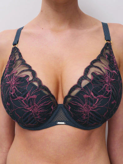 Chantelle Fleurs Plunge Underwire Bra Sailing Blue Lurex