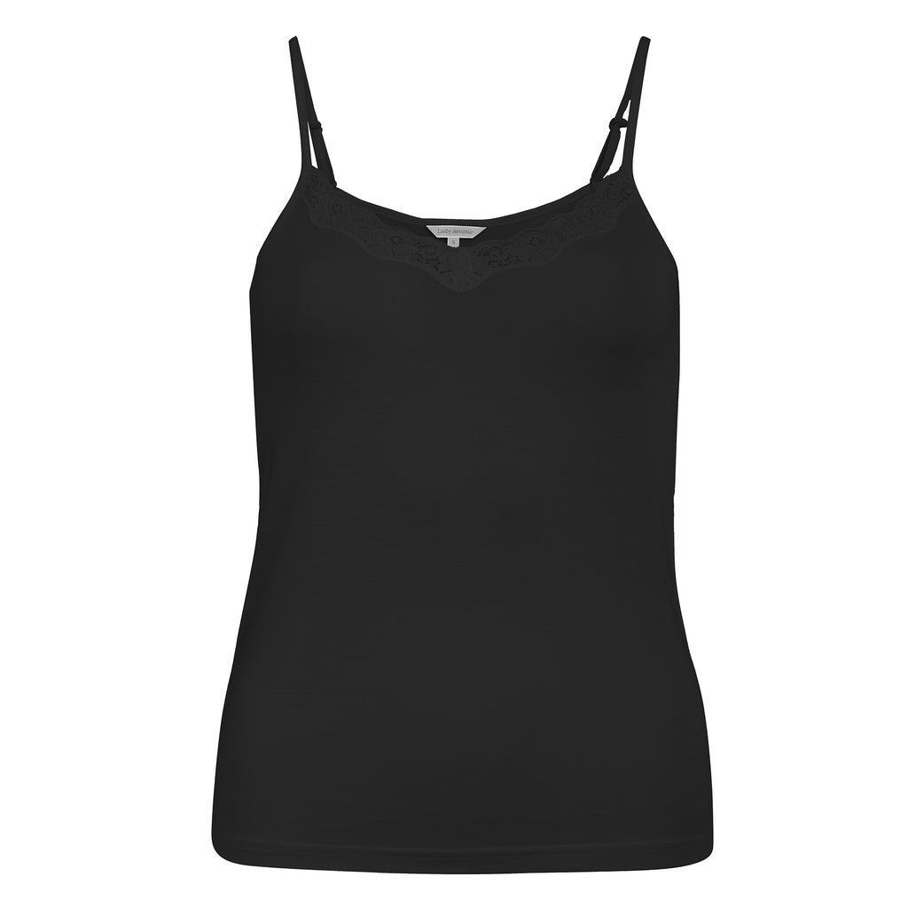 Lady Avenue Silk Jersey Lace camisole Black