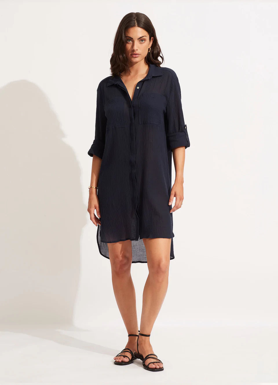 Seafolly Crinkle twill beach shirt Indigo