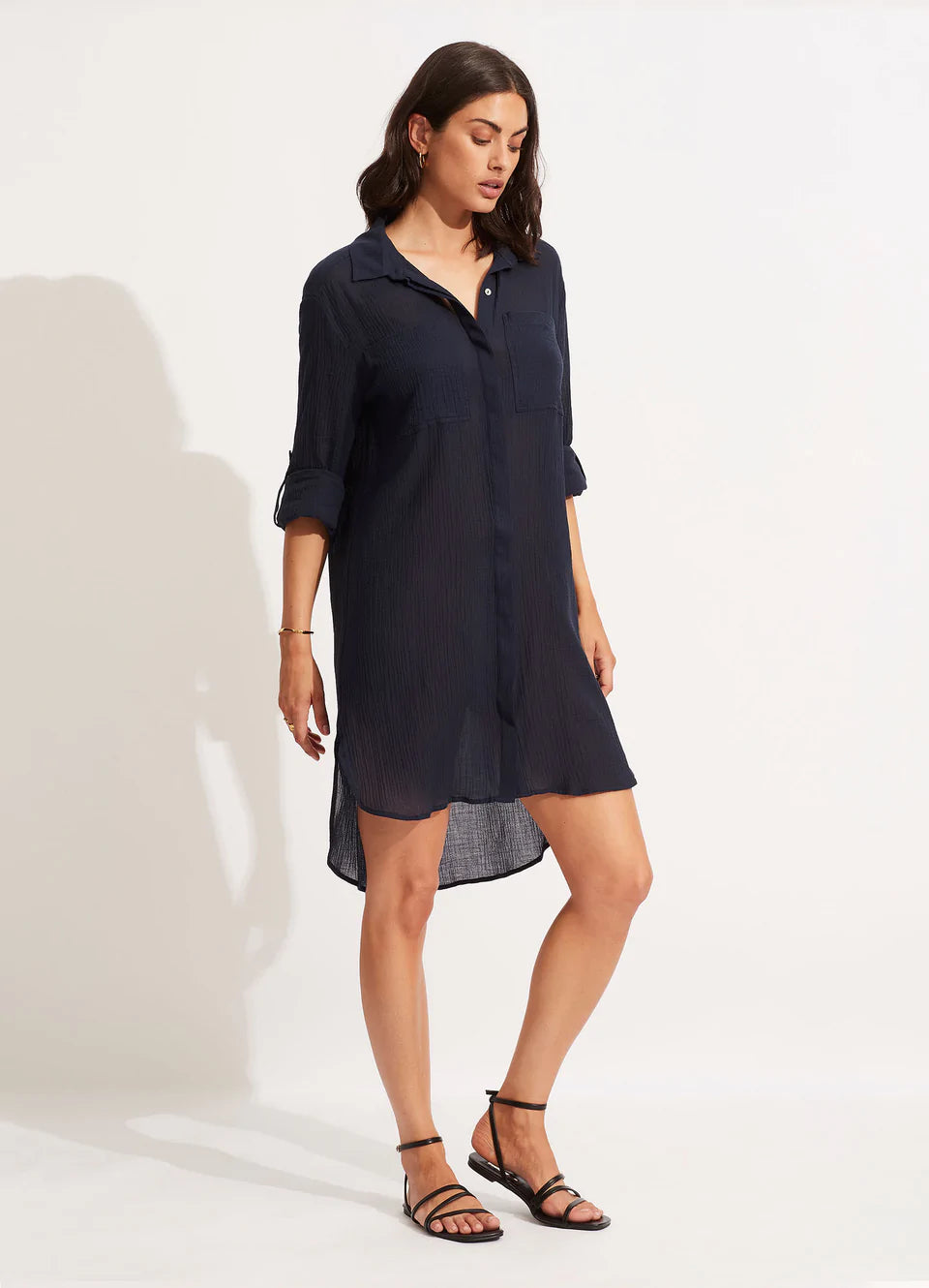 Seafolly Crinkle twill beach shirt Indigo