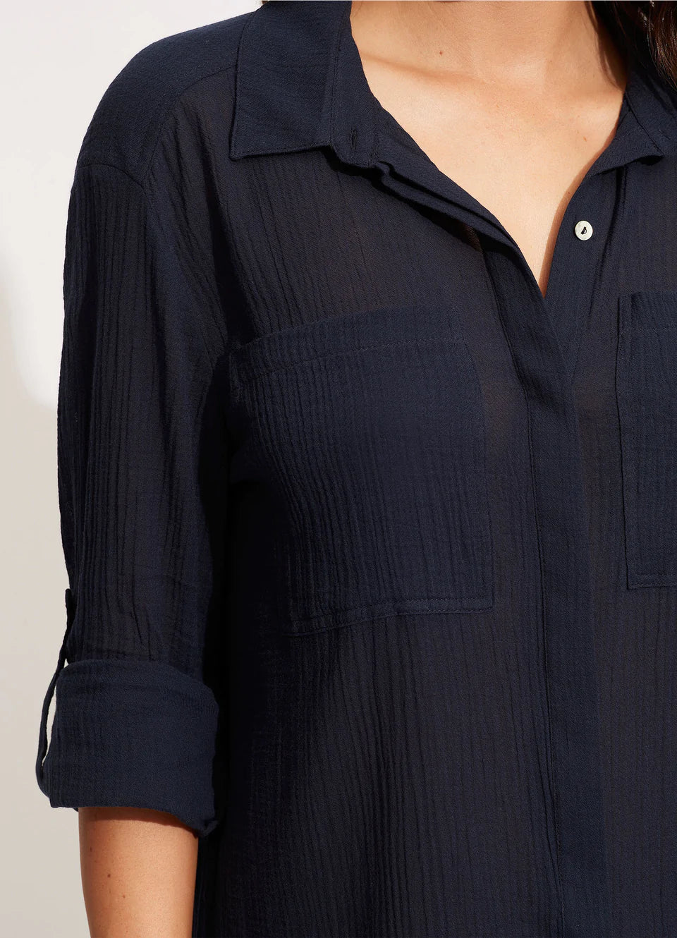 Seafolly Crinkle twill beach shirt Indigo