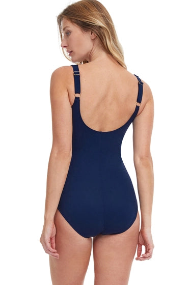 Gottex Essentials Square Neck One Piece Swimsuit Navy & Gold
